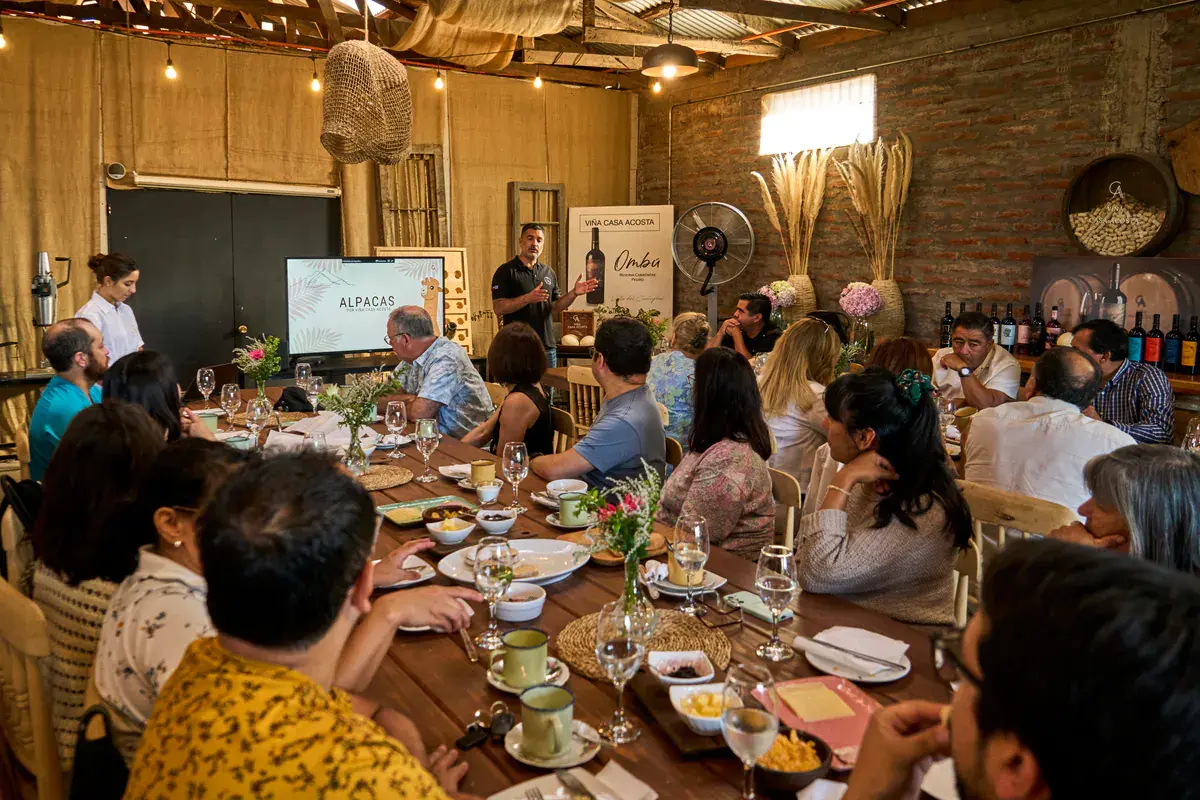 The host introduces the alpaca day to the group seated at the table